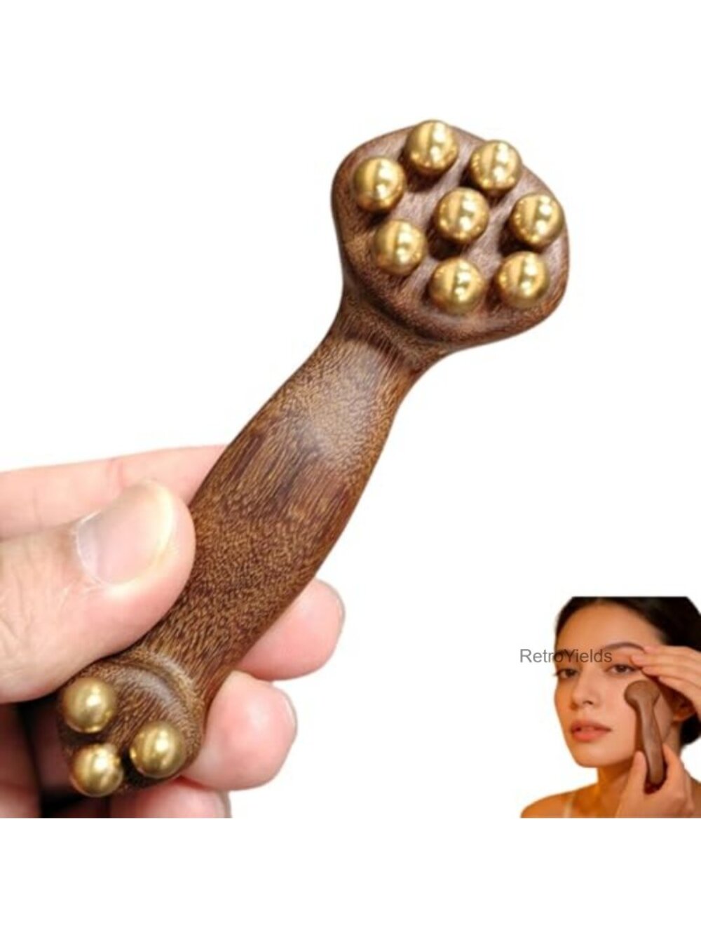 Copper Bead Facial Massager Sandalwood Ice Roller for Face Eyes